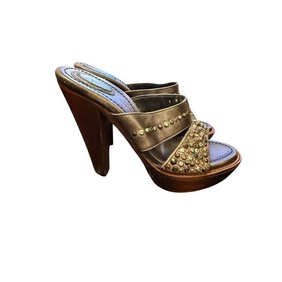 Frye Stone Studded Beaded Open Toe Wood Sole Platform Sandal Heel size 7 - Picture 6 of 10